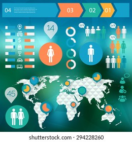 Flat style design human infographics with polygonal world map and infographics template