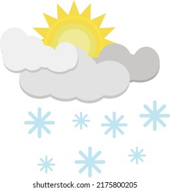 flat style design illustration of snow clouds and sun 