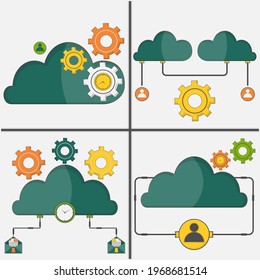 Design-Logo-Designs im Flachstil für 4.0-Technologie, Business, Cloud-Netzwerkdienst, Zeitüberschreitung des Servers. Die Vorlage für das flache Paket kann für Landing Page, Web, Mobile App, Poster, Banner, Website