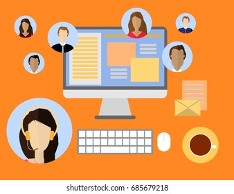 Flat style design for online webinar, online education, distant education technology concept. Vector Illustration