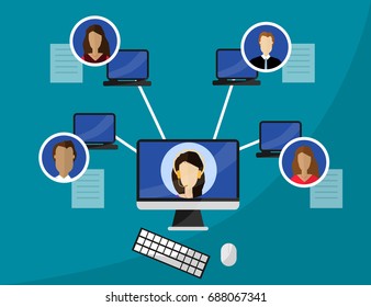 Flat style design for online webinar, online education, distant education technology concept. Vector Illustration
