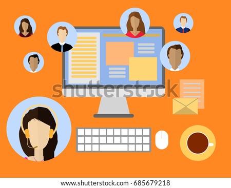 Flat style design for online webinar, online education, distant education technology concept. Vector Illustration
