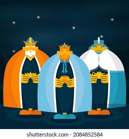 Flat Style Design Reyes Magos Illustration EPS10 great for Biblical Magi Projects or Greeting Card or Any Other Similar Purposes
