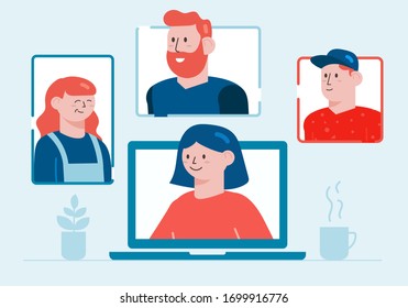 Flat Style Design. Team Working at Home Telecommuting Vector Illustration Work from Home