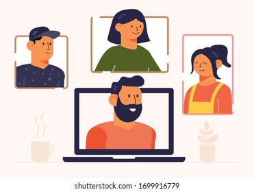 Flat Style Design. Team Working at Home Telecommuting Vector Illustration Work from Home