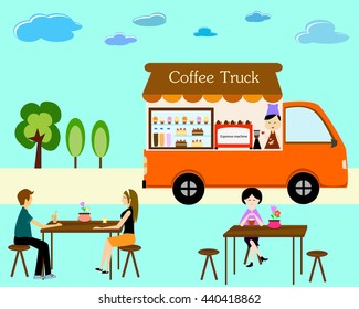Flat style design vector of coffee truck.