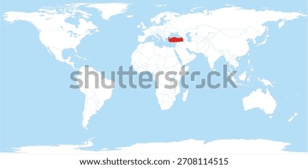 A flat style design of World Map Country Turkey Highlighted Atlas
