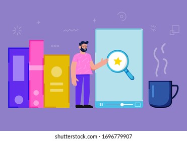 Diseño plano Joven niño en línea Ilustración vectorial de educación en línea