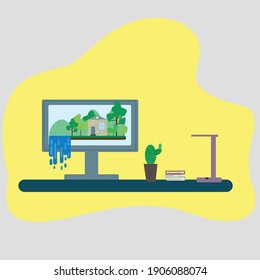 Escritorio de estilo plano para uso comercial.