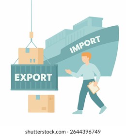 Flat Style Detailed Shipment Import Export Logistics and Transportation Illustration