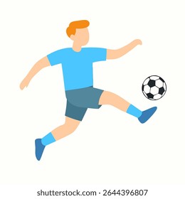 Estilo Plano Detalhado Jogador de Futebol Chutando Bola Esporte Atividade Ilustração