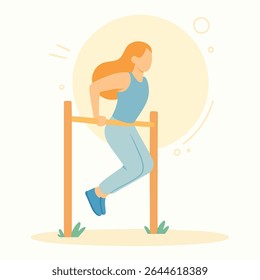 Estilo Plano Determinado Mulher Fazendo Mergulhos na Ilustração de Barras Paralelas