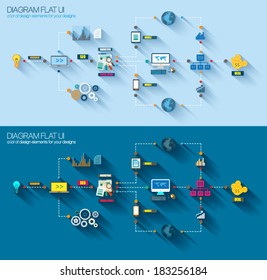 Flat Style Diagram, Infographic and UI Icons to use for your business project, marketing promotion, mobile advertising, research and analytics.