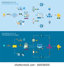 Flat Style Diagram, Infographic and UI Icons to use for your business project, marketing promotion, mobile advertising, research and analytics.