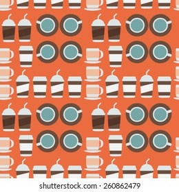 flat style, different coffee cups icons seamless pattern, colorful design background 