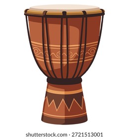 Flat style djembe drum vector illustration isolated on white background suitable for percussion music instruments, education, and cultural themed artwork