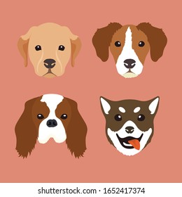 Flat style dog head icons. Cartoon dogs faces set. 
