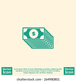 Flat style dollar bills icon