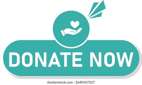 Flat style "Donate Now" button with hand and heart icon, ideal for charity websites, fundraising campaigns, and non-profit calls to action.

