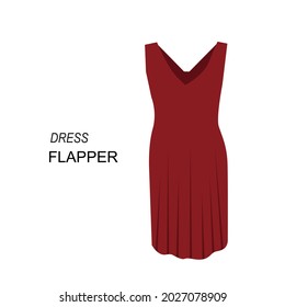 Flat Style Dress Flapper Vector illustartion. Cartoon style sleeveless dress vector icon isolated on white background. Simple red dress for night. Modern Women's V-Neck Dress pictogram