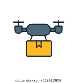 Flat Style Drone Icon Delivering Package with Minimalist Design and Soft Color Palette