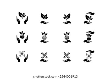 Flat Style Ecology Icons Collection.Black Colored Symbolizing Eco-Friendly Practices.Vector Illustration.