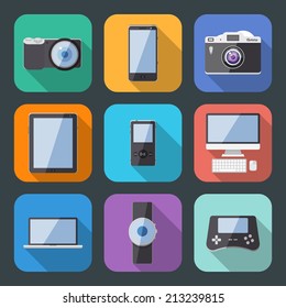 Flat Style Electronics Gadget Vector Icon Set