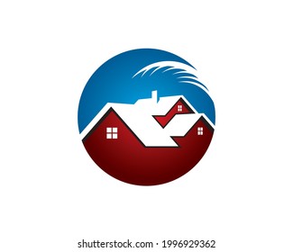 Flat Style Emblem Logo Of Palm Leaf Realestate Inside Round Background