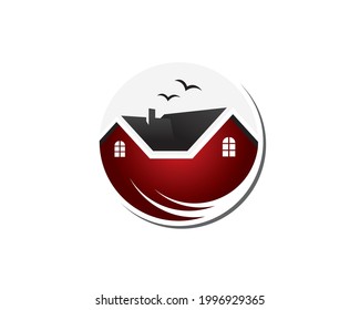 Flat Style Emblem Logo Of Palm Leaf Realestate Inside Round Background