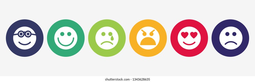 Flat style of emoji  icons on white background. Emoticon collection.