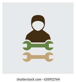 Flat style engineer icon. repairer man with a wrench icon isolated on white background. Vector illustration