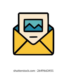 Envelope de estilo plano com ícone de papel fotográfico para newsletter por email, email com foto digital ou interface de compartilhamento de galeria