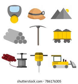 Flat Style Equipment Tool Mining Vector Illustration Graphic Design Set