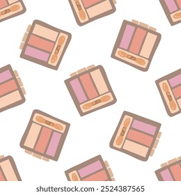 Paleta plana de la sombra de ojos del estilo, elemento cosmético de la belleza, modelo inconsútil del cuidado personal. Ilustración para salón de belleza, tienda de cosméticos, diseño de maquillaje. Estilo de boceto Doodle. 