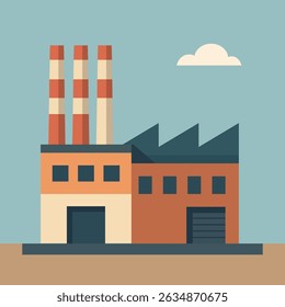 Flache Fabrik mit roten Ziegelwänden und drei Schornsteinen - Industrial Vector