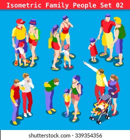 Flat style family Set. Young and Adult People in casual clothes. Vector elements for impressive Infographics. 3D Isometric Men and women in realistic poses. Rainbow Family Vector Illustration