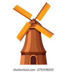 Flat style farm windmill isolated on background with hand drawn appearance. Vector illustration ideal for rural scenery and agriculture themed projects.