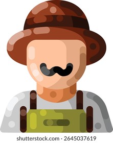 Flat style farmer icon with clean lines and simple colors. Ideal for agriculture themes, farm-related graphics, organic product branding, and rural community illustrations.