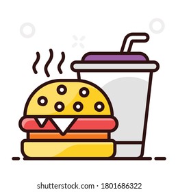 Flat style of fast food icon, burger with drink 