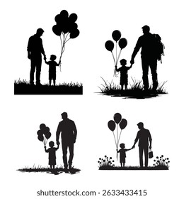 Flat Style Father Son Bonding Silhouette Graphic