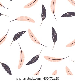 Flat style feather seamless pattern for t-shirt, coloring books and tattoo. Vector illustration
