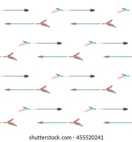 Flat style feather seamless pattern for t-shirt, coloring books and tattoo. Vector illustration