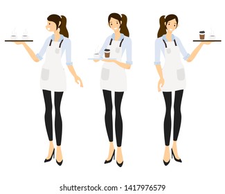 flat style female barista or coffee waiter   collection esp10 vectors illustration