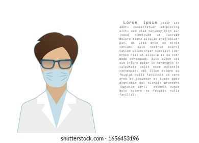 Flat style female doctor wearing a surgical mask, epidemic control concept, banner poster template with text, vector illustration
