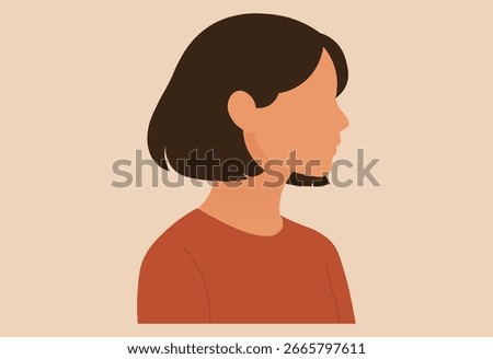 Flat Style Female Profile Side View Short Hair Woman Silhouette Vector Illustration for Avatar, Social Media, and Graphic Design Projects