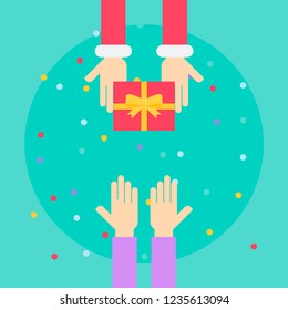 Flat style festive holiday present boxes. Colorful gift boxes with fashionable ribbons and bows.