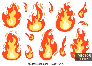 Flat style. The fire. Cartoon. Bright hot. Flame. Effect. For your design.