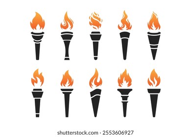 flat style fire torch vector set