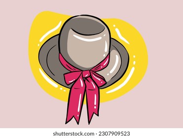 Flat Style Floppy Hat Vector illustartion. Cartoon style Woman's Hat flat vector icon isolated on background. Bucket, Western, Panama hat icon, Fedora, Floppy Summer Hat icon symbol