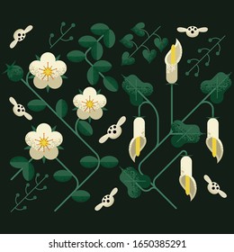 Flat Style Floral With Long Branch and Grain Shading